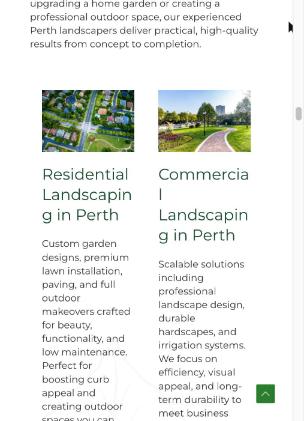 Residential and commercial landscaping cards on the Green Oasis homepage