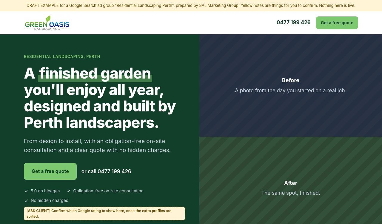 Preview of the Residential Landscaping Perth landing page